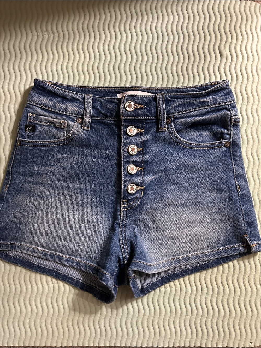 KanCan High Waist Button-Fly Denim Shorts - Medium Blue
